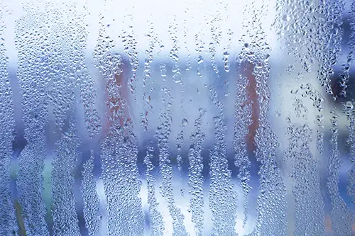 Condensation in a window from vapor drive